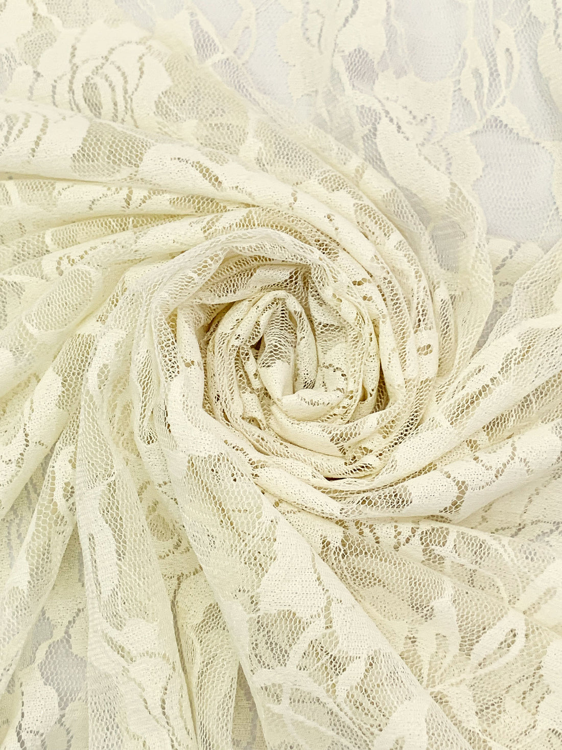 Cream Nylon/Lycra Floral Design Stretch Lace Netting - NY Designer - 56W