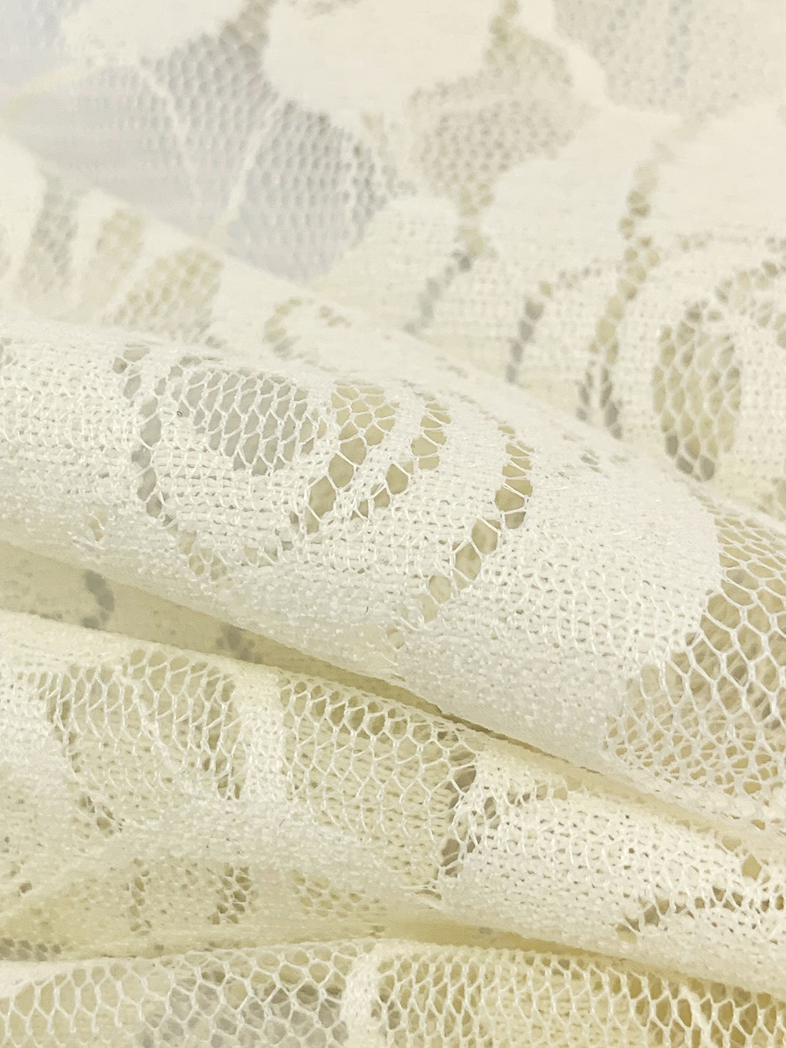 Cream Nylon/Lycra Floral Design Stretch Lace Netting - NY Designer - 56W