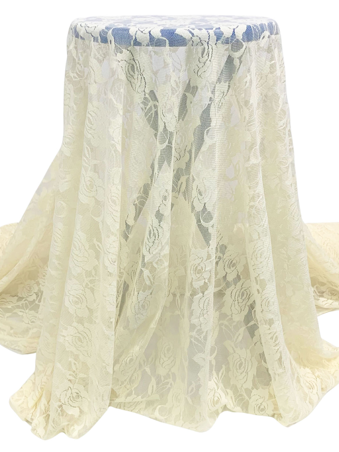 Cream Nylon/Lycra Floral Design Stretch Lace Netting - NY Designer - 56W