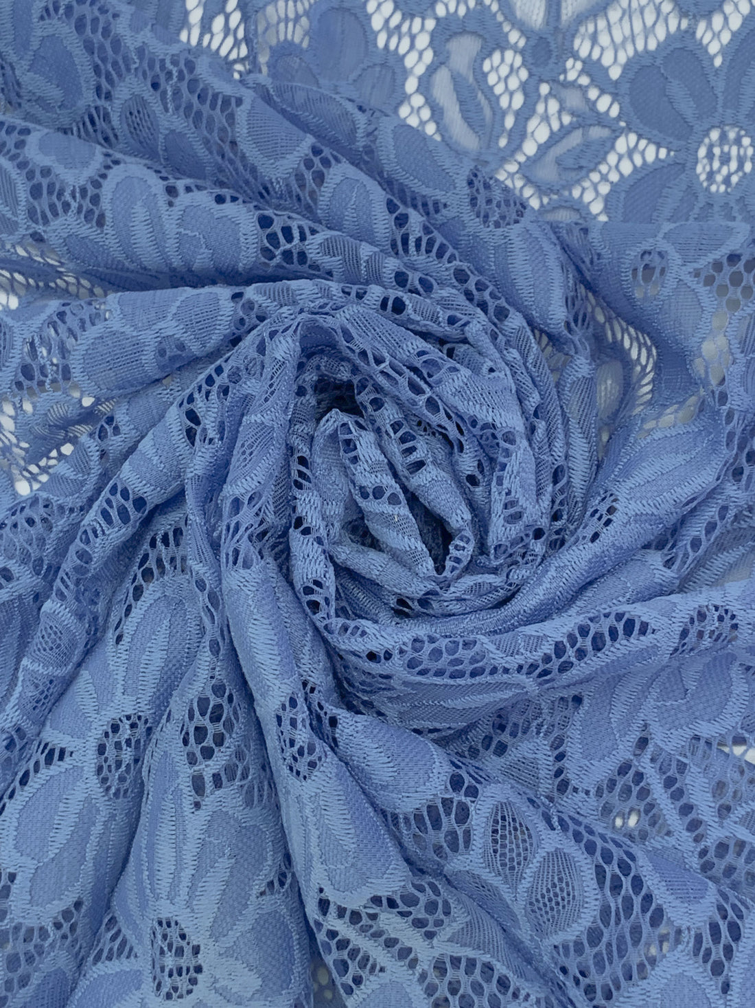 Silver Lake Blue Nylon/Lycra Re-Embroidered Floral Stretch Lace - NY Designer - 56W