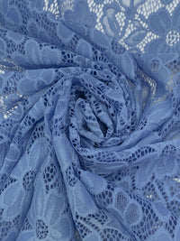 Silver Lake Blue Nylon/Lycra Re-Embroidered Floral Stretch Lace - NY Designer - 56W