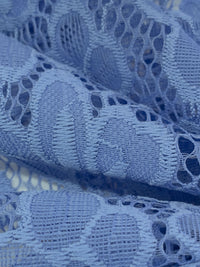 Silver Lake Blue Nylon/Lycra Re-Embroidered Floral Stretch Lace - NY Designer - 56W