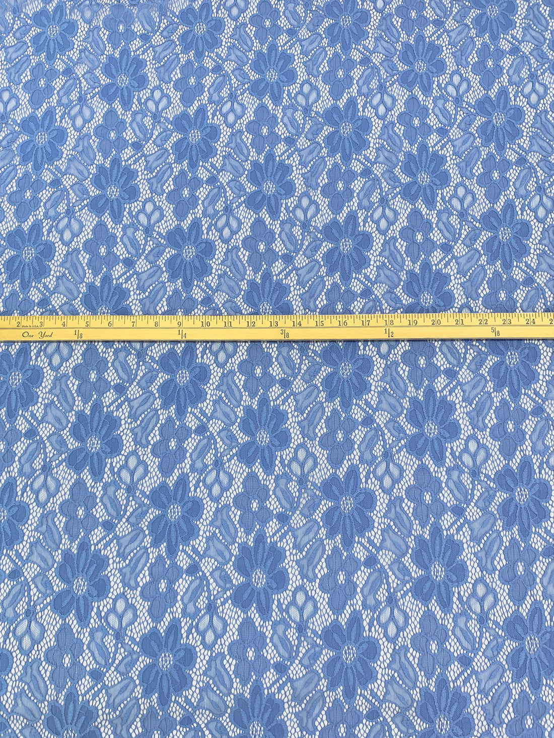 Silver Lake Blue Nylon/Lycra Re-Embroidered Floral Stretch Lace - NY Designer - 56W