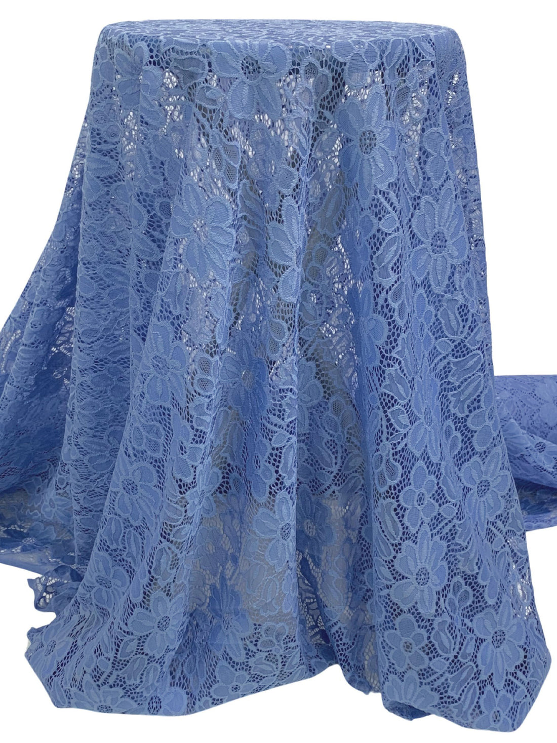 Silver Lake Blue Nylon/Lycra Re-Embroidered Floral Stretch Lace - NY Designer - 56W