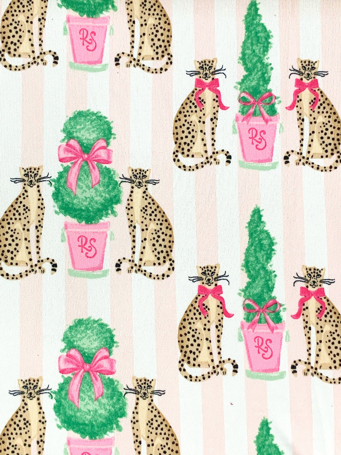 Champagne Pink/Camel/Sea Green/Multi Polyester/Lycra Cheetah Topiary Print Brushed Sweater Knit - NY Designer - 60W