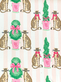 Champagne Pink/Camel/Sea Green/Multi Polyester/Lycra Cheetah Topiary Print Brushed Sweater Knit - NY Designer - 60W