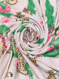 Champagne Pink/Camel/Sea Green/Multi Polyester/Lycra Cheetah Topiary Print Brushed Sweater Knit - NY Designer - 60W