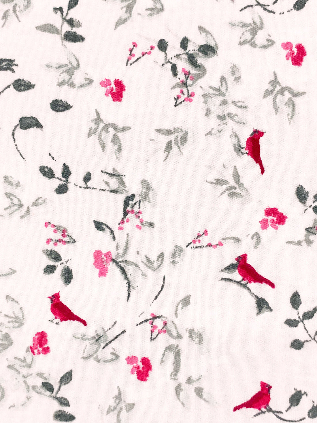 Palest Petal Pink/Carmine/Dark Slate 100% Cotton Floral Fauna Print Interlock Knit - NY Designer - 62W