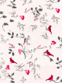 Palest Petal Pink/Carmine/Dark Slate 100% Cotton Floral Fauna Print Interlock Knit - NY Designer - 62W