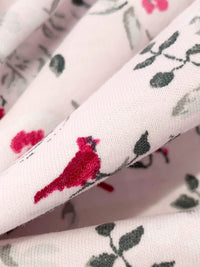 Palest Petal Pink/Carmine/Dark Slate 100% Cotton Floral Fauna Print Interlock Knit - NY Designer - 62W