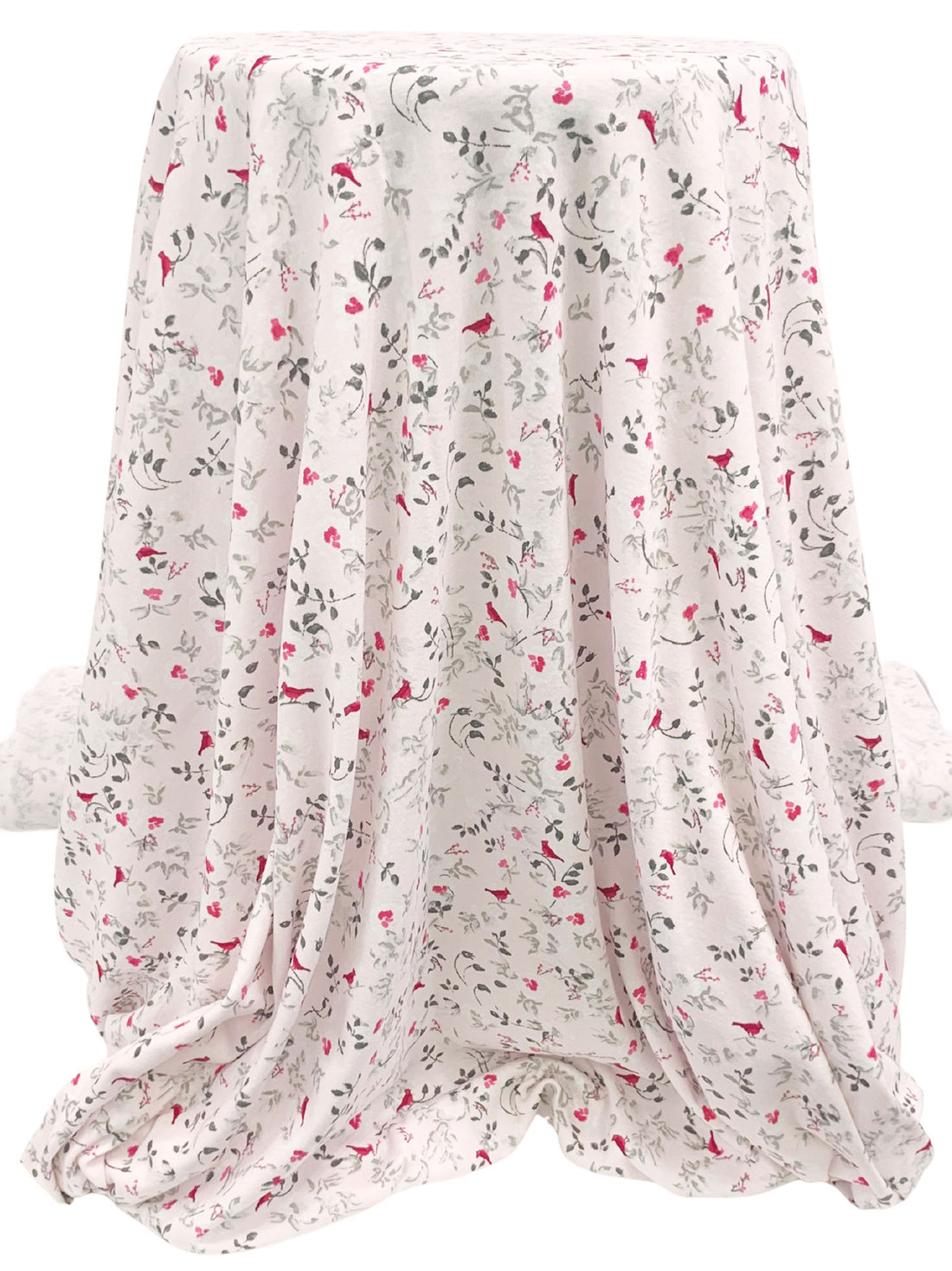 Palest Petal Pink/Carmine/Dark Slate 100% Cotton Floral Fauna Print Interlock Knit - NY Designer - 62W