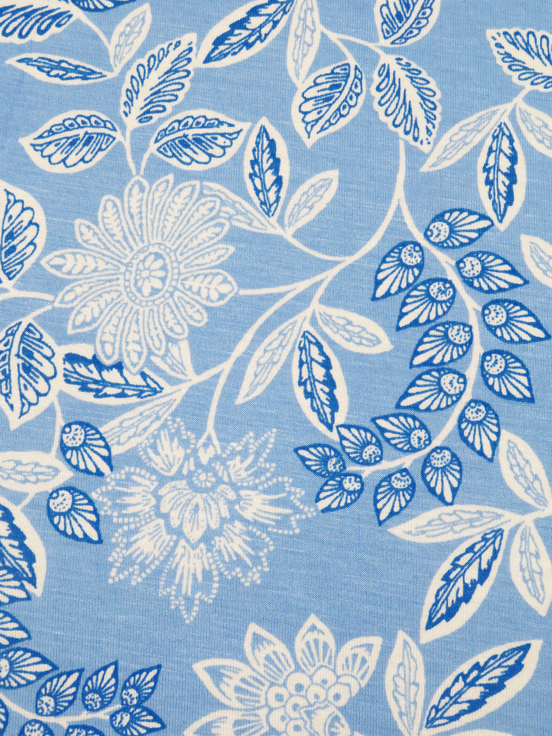 Dark Cornflower/White/Aero Rayon/Lycra Ornate Floral Print Jersey Knit - NY Designer - 64W