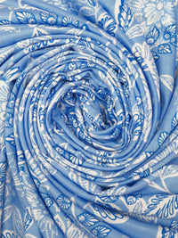 Dark Cornflower/White/Aero Rayon/Lycra Ornate Floral Print Jersey Knit - NY Designer - 64W