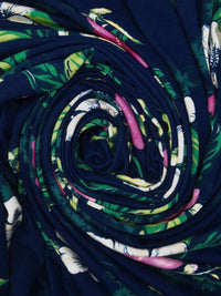 Midnight Blue/Dark Spring Green/French Plum/Multi Rayon/Lycra Tropical Floral Print Jersey Knit - NY Designer - 62W