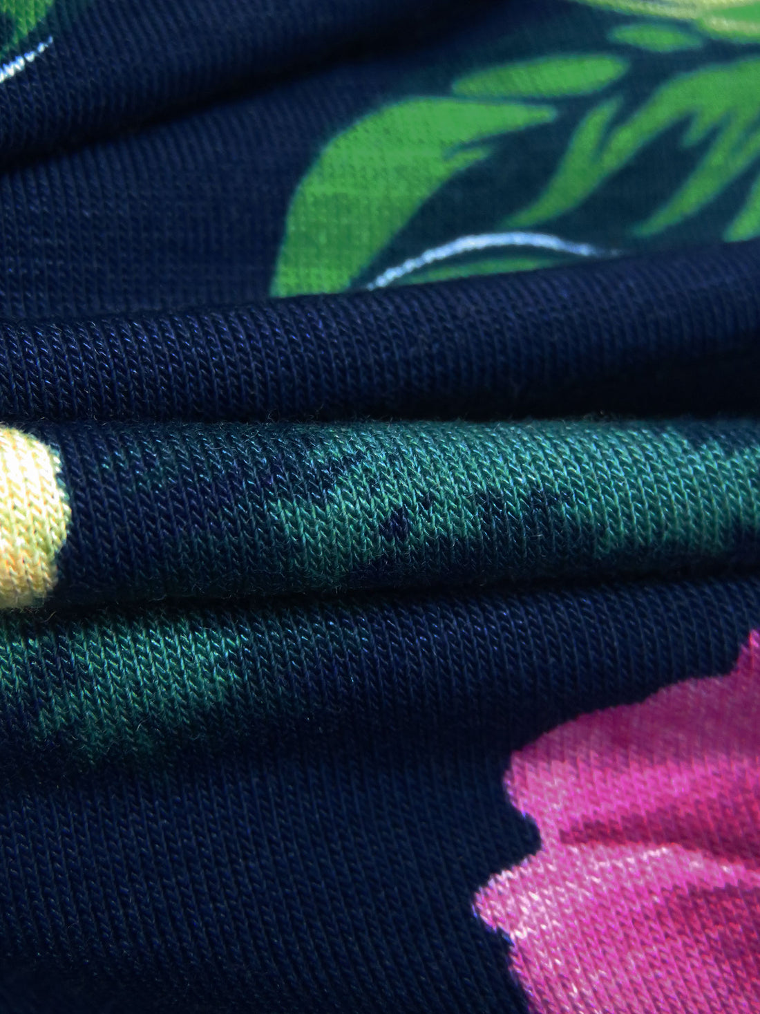 Midnight Blue/Dark Spring Green/French Plum/Multi Rayon/Lycra Tropical Floral Print Jersey Knit - NY Designer - 62W