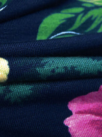 Midnight Blue/Dark Spring Green/French Plum/Multi Rayon/Lycra Tropical Floral Print Jersey Knit - NY Designer - 62W