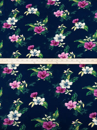 Midnight Blue/Dark Spring Green/French Plum/Multi Rayon/Lycra Tropical Floral Print Jersey Knit - NY Designer - 62W