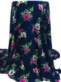 Midnight Blue/Dark Spring Green/French Plum/Multi Rayon/Lycra Tropical Floral Print Jersey Knit - NY Designer - 62W