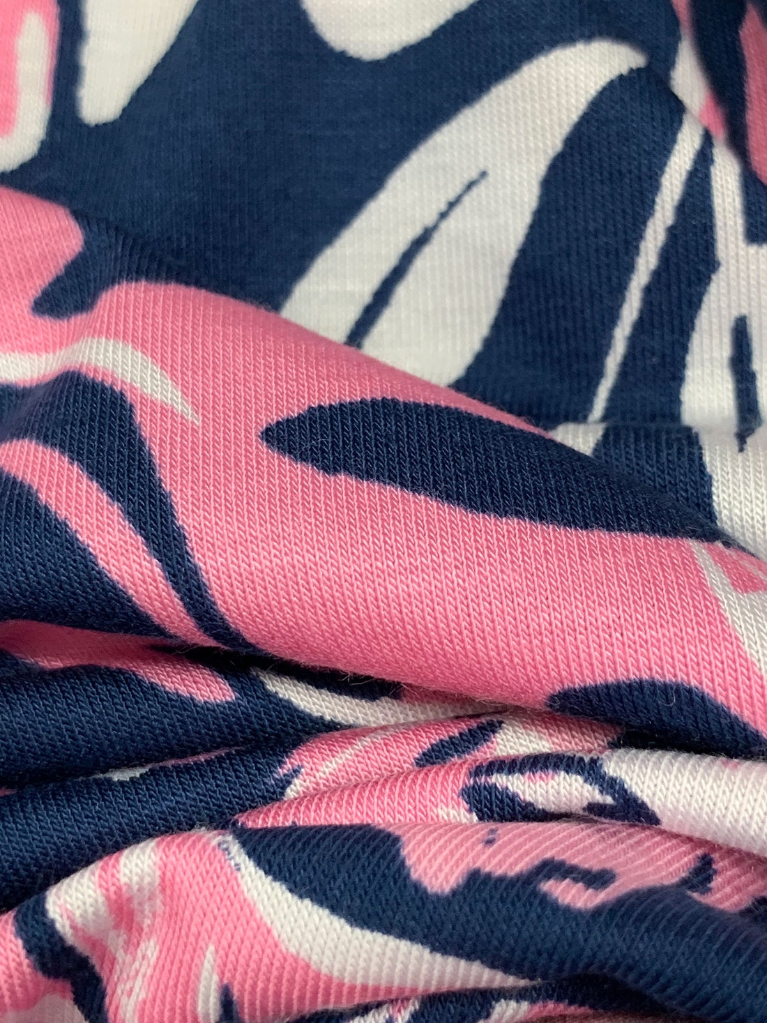 Cherry Blossom Pink/Dark Imperial Blue/White Rayon/Lycra Floral Print Jersey Knit - NY Designer - 64W