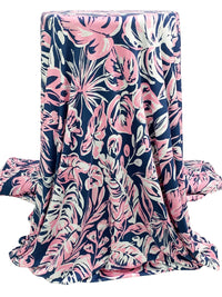 Cherry Blossom Pink/Dark Imperial Blue/White Rayon/Lycra Floral Print Jersey Knit - NY Designer - 64W