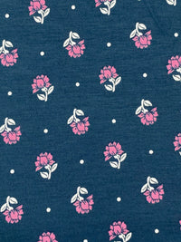 Dark Imperial Blue/Flamingo Pink/White Rayon/Lycra Slight Diagonal Floral Dot Print Jersey Knit - NY Designer - 64W