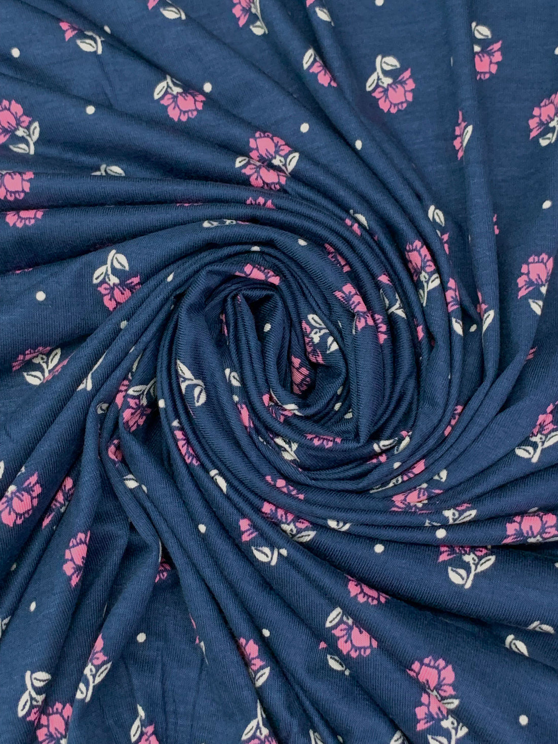 Dark Imperial Blue/Flamingo Pink/White Rayon/Lycra Slight Diagonal Floral Dot Print Jersey Knit - NY Designer - 64W
