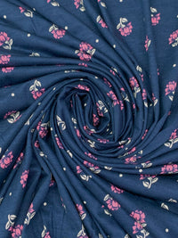 Dark Imperial Blue/Flamingo Pink/White Rayon/Lycra Slight Diagonal Floral Dot Print Jersey Knit - NY Designer - 64W