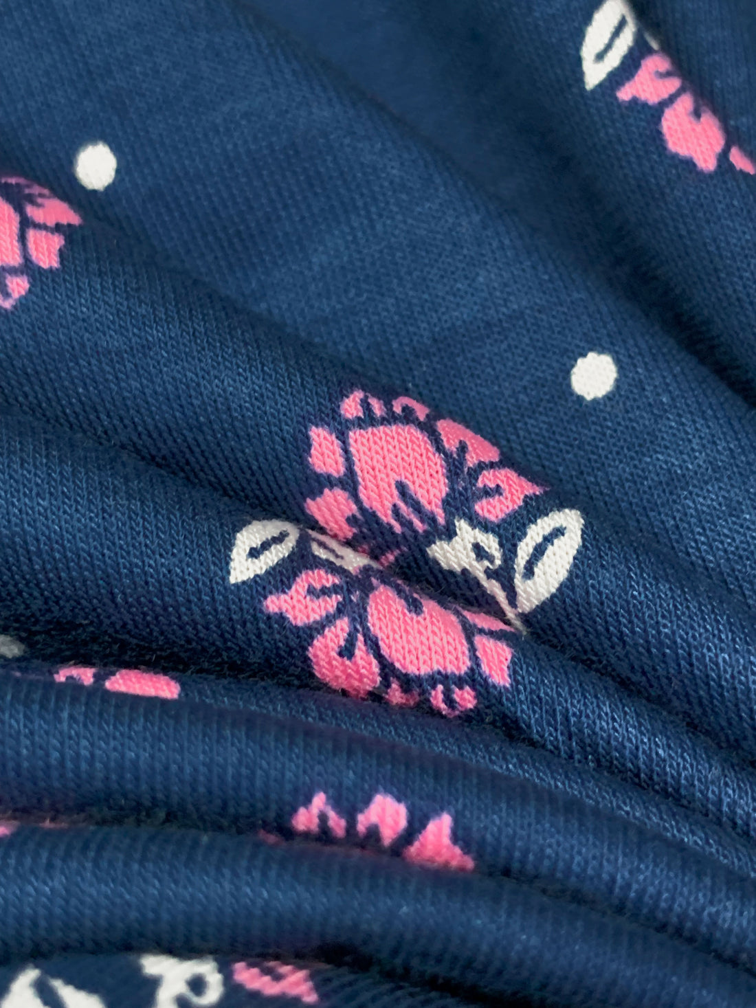 Dark Imperial Blue/Flamingo Pink/White Rayon/Lycra Slight Diagonal Floral Dot Print Jersey Knit - NY Designer - 64W