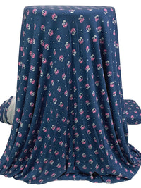 Dark Imperial Blue/Flamingo Pink/White Rayon/Lycra Slight Diagonal Floral Dot Print Jersey Knit - NY Designer - 64W