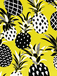 Peridot Yellow/Black/White Polyester/Lycra Stylized Pineapples Print Double Brushed Knit - NY Designer - 66W
