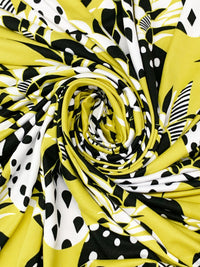 Peridot Yellow/Black/White Polyester/Lycra Stylized Pineapples Print Double Brushed Knit - NY Designer - 66W