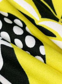 Peridot Yellow/Black/White Polyester/Lycra Stylized Pineapples Print Double Brushed Knit - NY Designer - 66W