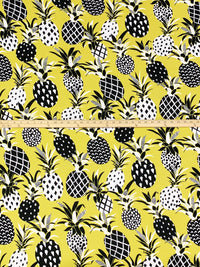 Peridot Yellow/Black/White Polyester/Lycra Stylized Pineapples Print Double Brushed Knit - NY Designer - 66W