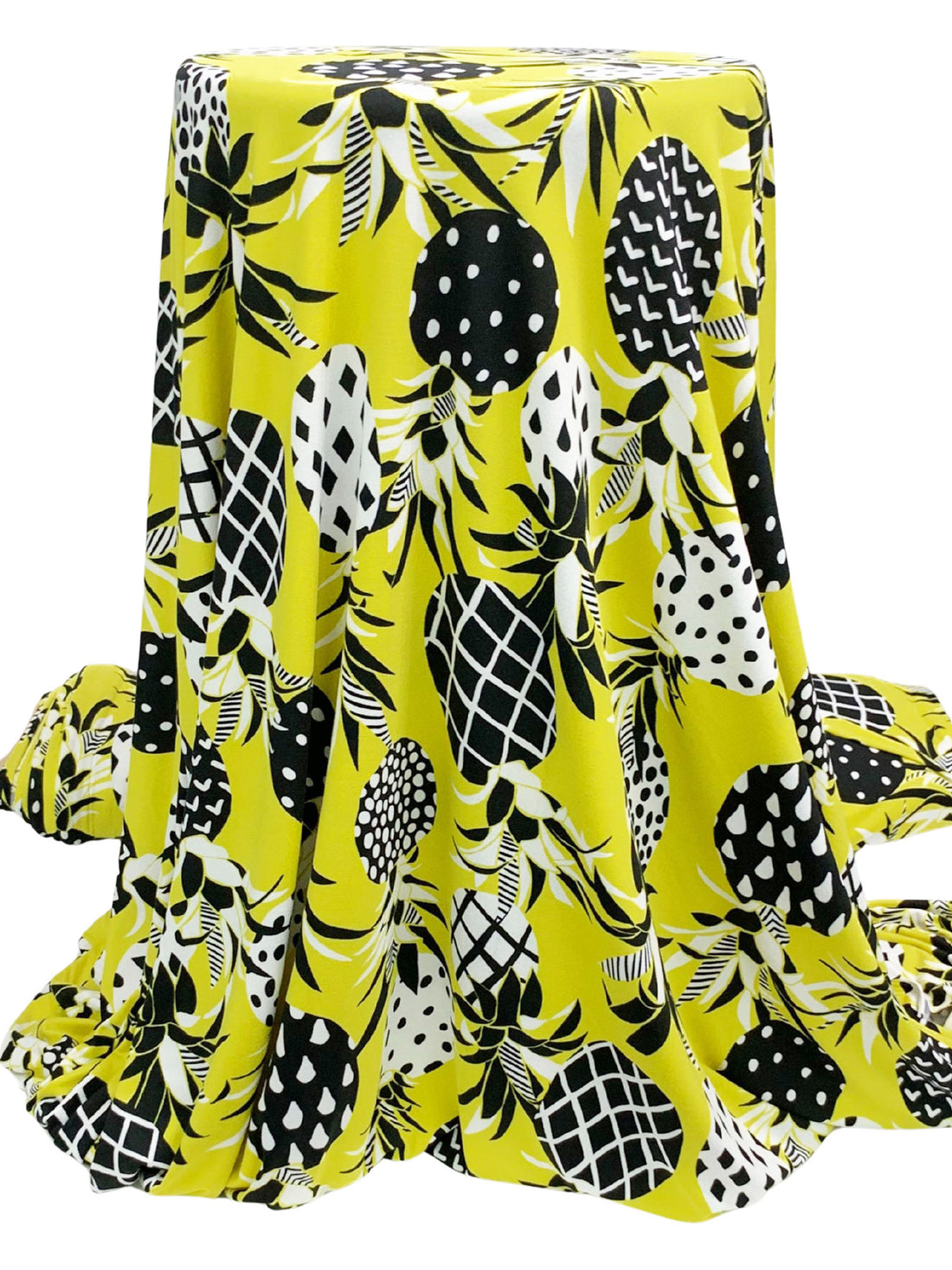 Peridot Yellow/Black/White Polyester/Lycra Stylized Pineapples Print Double Brushed Knit - NY Designer - 66W