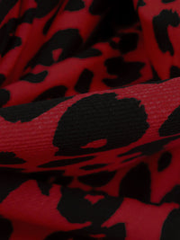 Maroon/Black Cotton/Lycra Animal Spot Print Stretch Denim - NY Designer - 50W