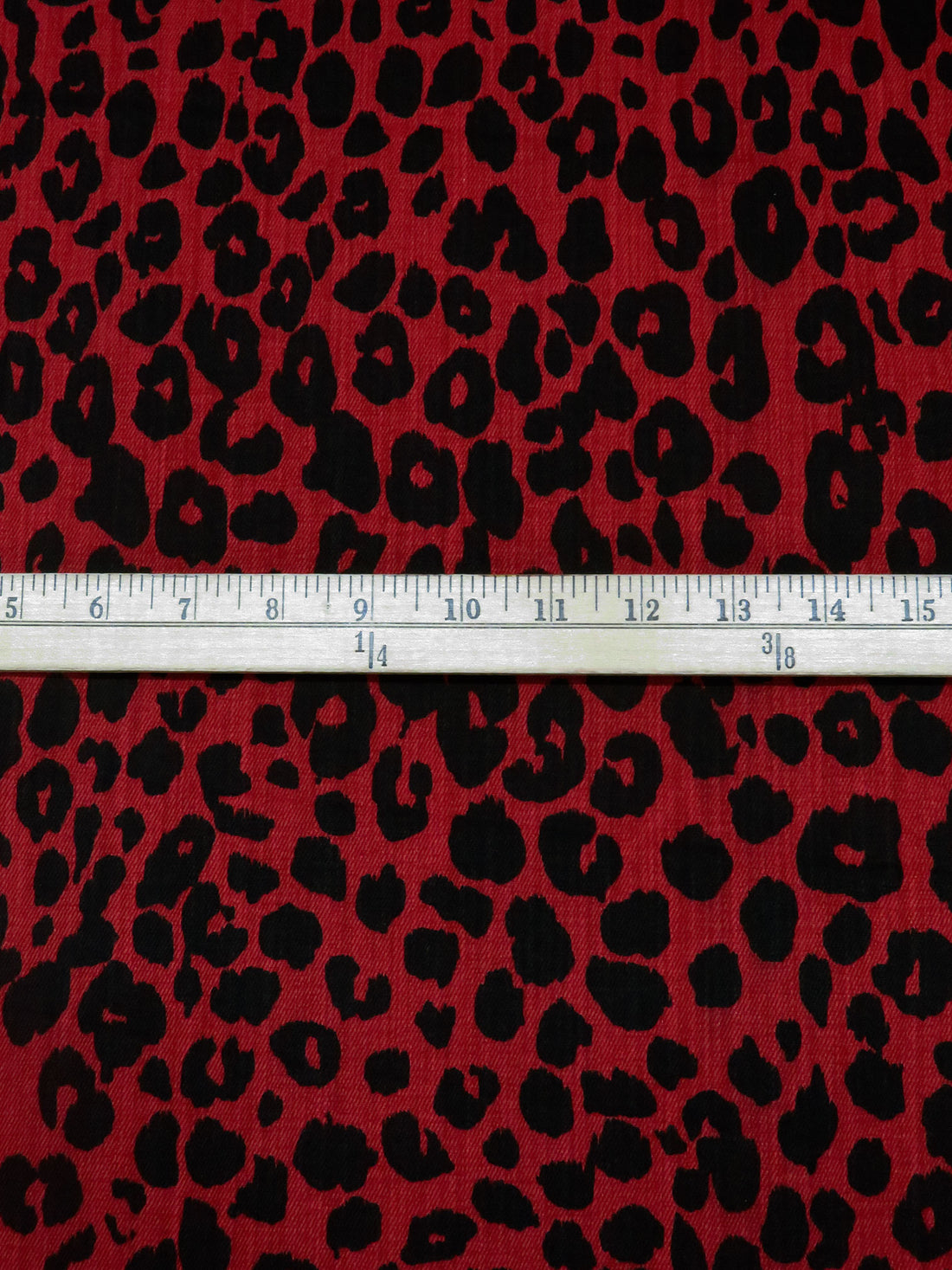 Maroon/Black Cotton/Lycra Animal Spot Print Stretch Denim - NY Designer - 50W
