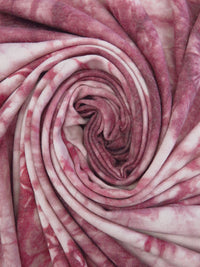 Claret/Dusty Rose/White Polyester/Rayon/Lycra Tie-Dye Print French Terry Knit 55W