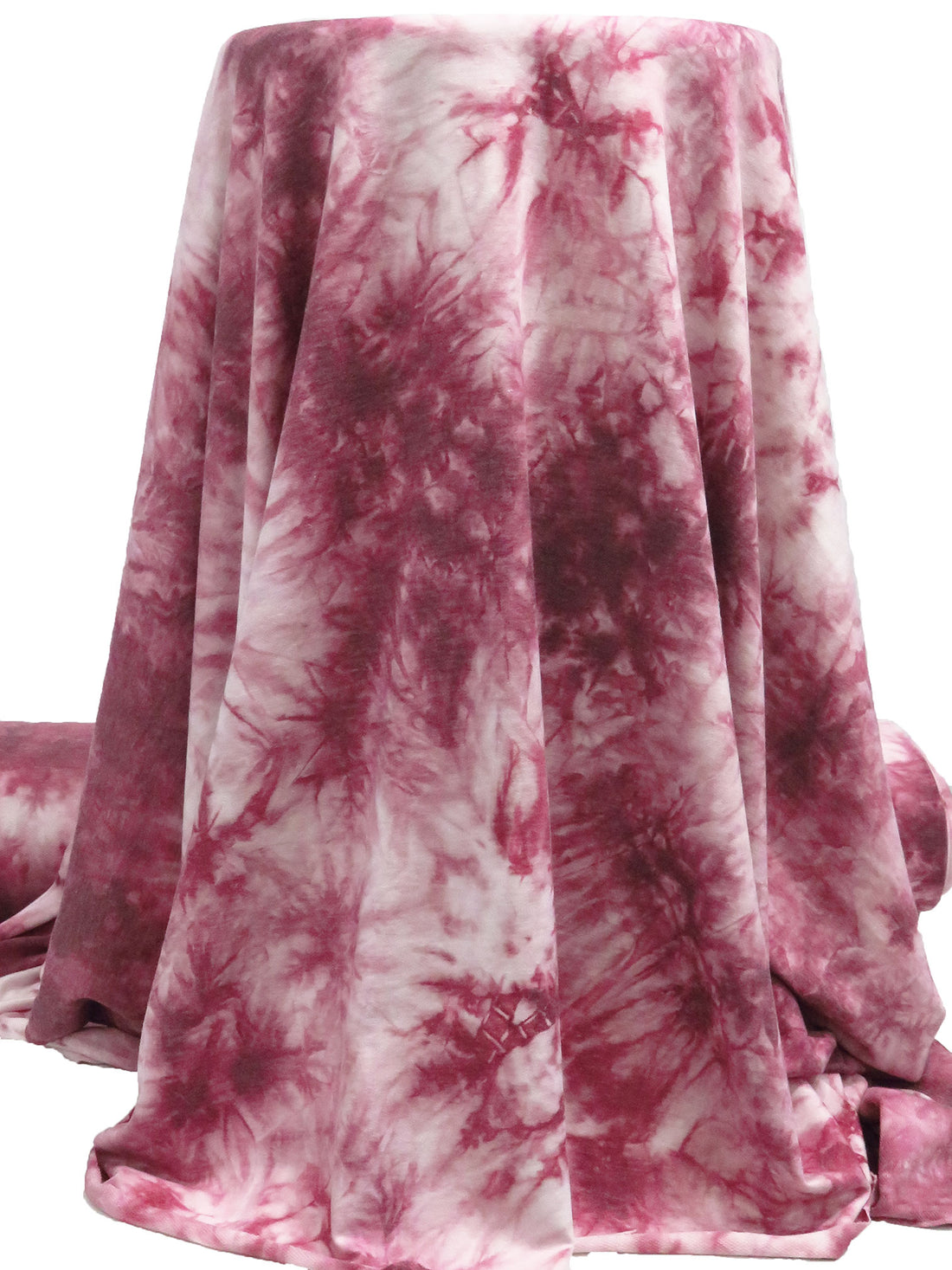Claret/Dusty Rose/White Polyester/Rayon/Lycra Tie-Dye Print French Terry Knit 55W
