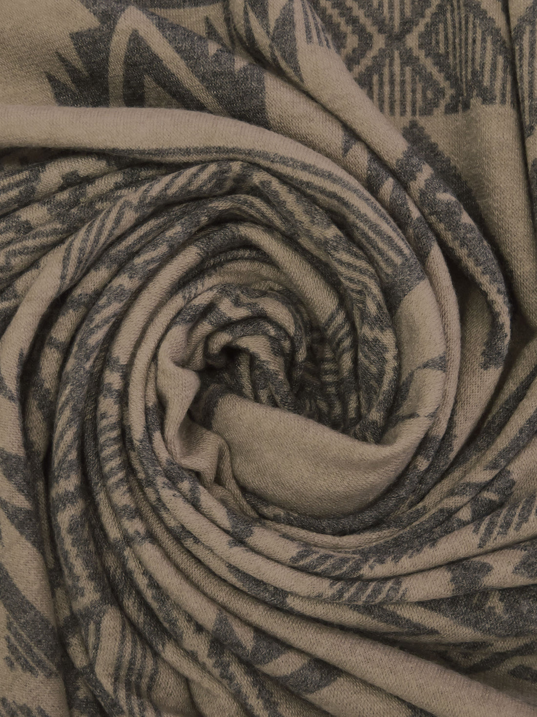 Dark Taupe/Dark Charcoal Gray Polyester/Rayon/Lycra Tribal Patchwork Print French Terry Knit 60W