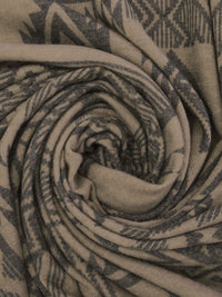 Dark Taupe/Dark Charcoal Gray Polyester/Rayon/Lycra Tribal Patchwork Print French Terry Knit 60W