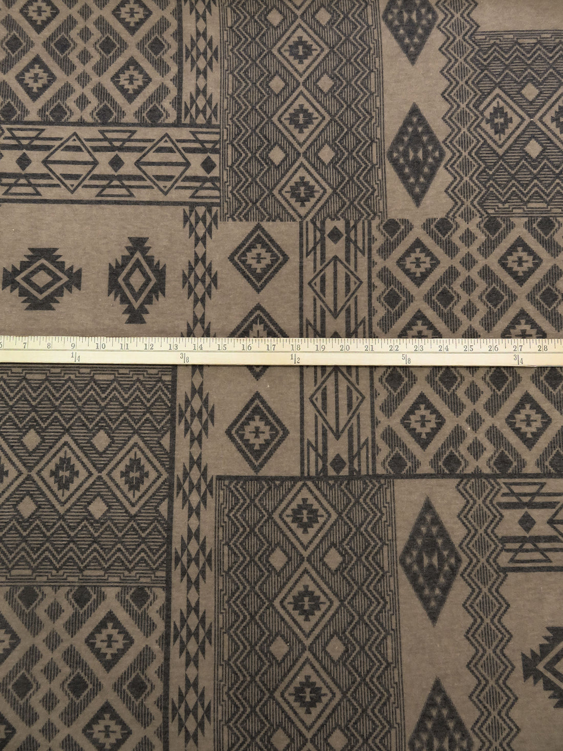 Dark Taupe/Dark Charcoal Gray Polyester/Rayon/Lycra Tribal Patchwork Print French Terry Knit 60W