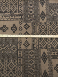 Dark Taupe/Dark Charcoal Gray Polyester/Rayon/Lycra Tribal Patchwork Print French Terry Knit 60W
