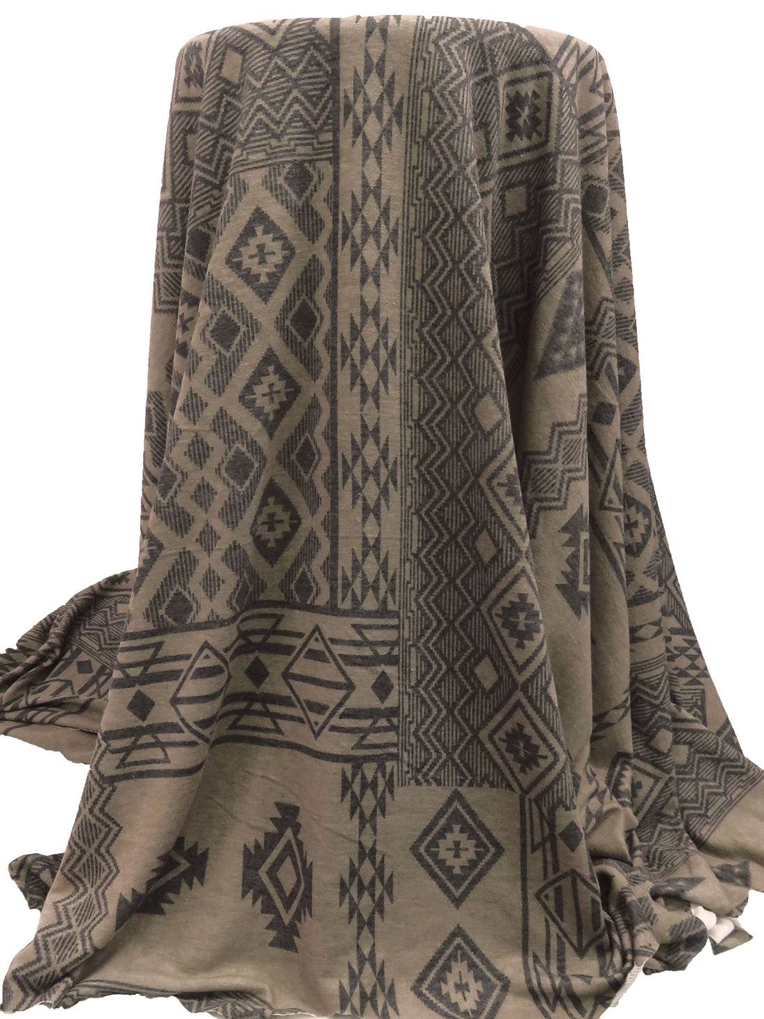 Dark Taupe/Dark Charcoal Gray Polyester/Rayon/Lycra Tribal Patchwork Print French Terry Knit 60W