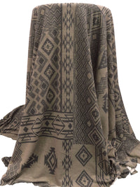 Dark Taupe/Dark Charcoal Gray Polyester/Rayon/Lycra Tribal Patchwork Print French Terry Knit 60W