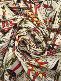 Wheat/Vermilion/Army Green/Multi Cotton/Lycra Tarot Card Print Stretch Poplin Shirting 58W