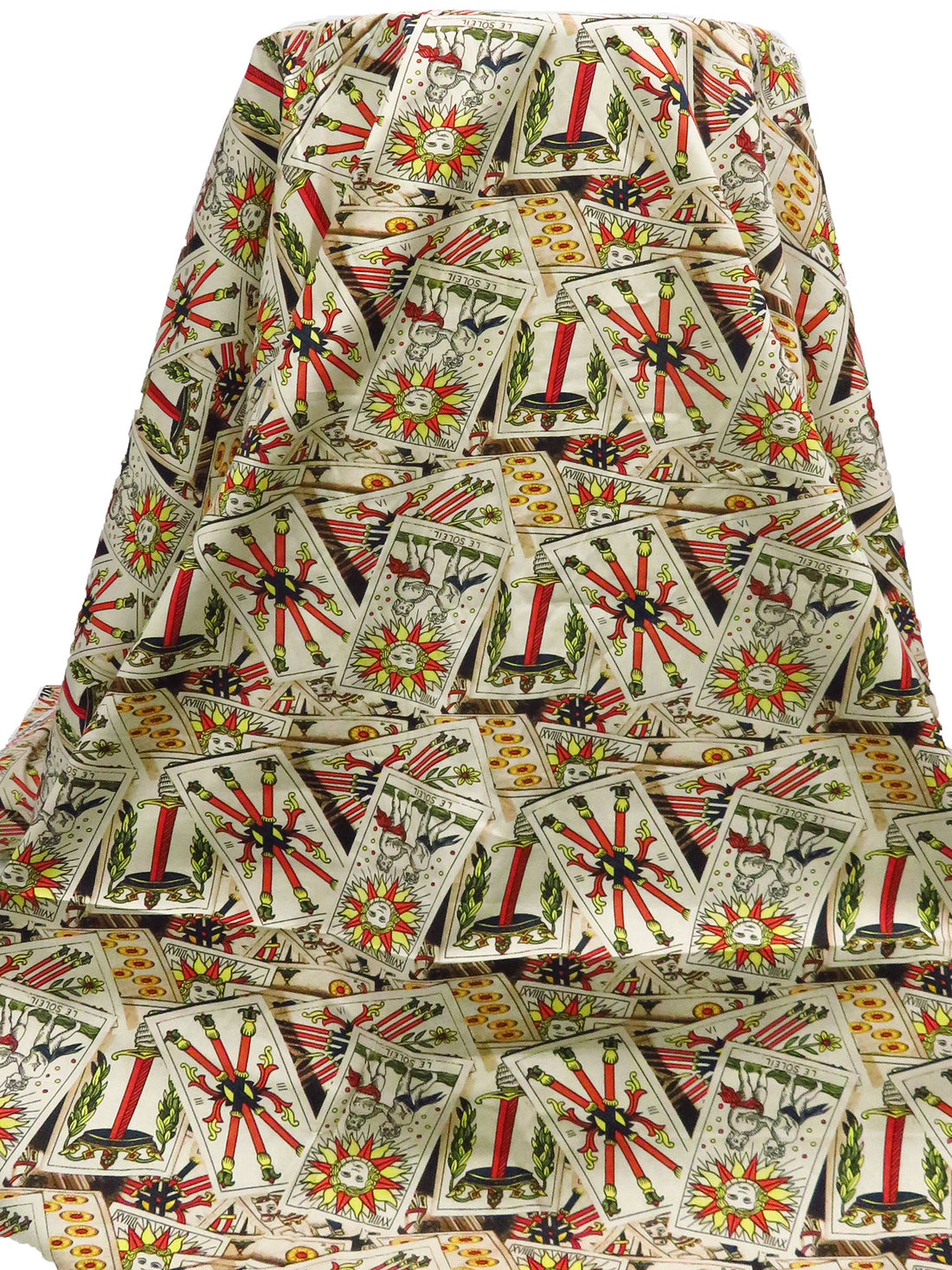 Wheat/Vermilion/Army Green/Multi Cotton/Lycra Tarot Card Print Stretch Poplin Shirting 58W