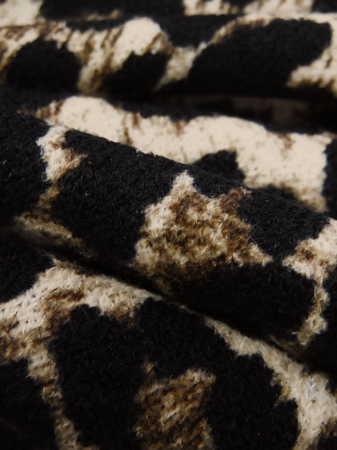 Black/Wheat/Dark Chocolate Polyester/Lycra Animal Print Sweater Knit 56W