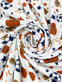 White/Dark Lapis/Raw Umber/Multi Cotton/Polyester Sports Print Interlock Knit 58W