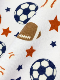 White/Dark Lapis/Raw Umber/Multi Cotton/Polyester Sports Print Interlock Knit 58W