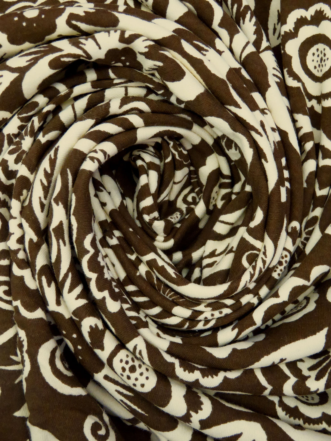 Dark Pineapple Brown/Buttercream 100% Cotton Abstract Floral Print Interlock Knit 57W